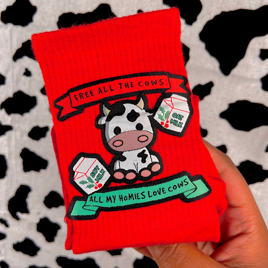Free All The Cows Christmas Socks